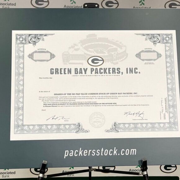 2021 GREEN BAY PACKERS COMMON STOCK STOCK CERTIFICATE COPY CLASSIC WHITE VERSION - Picture 3 of 3
